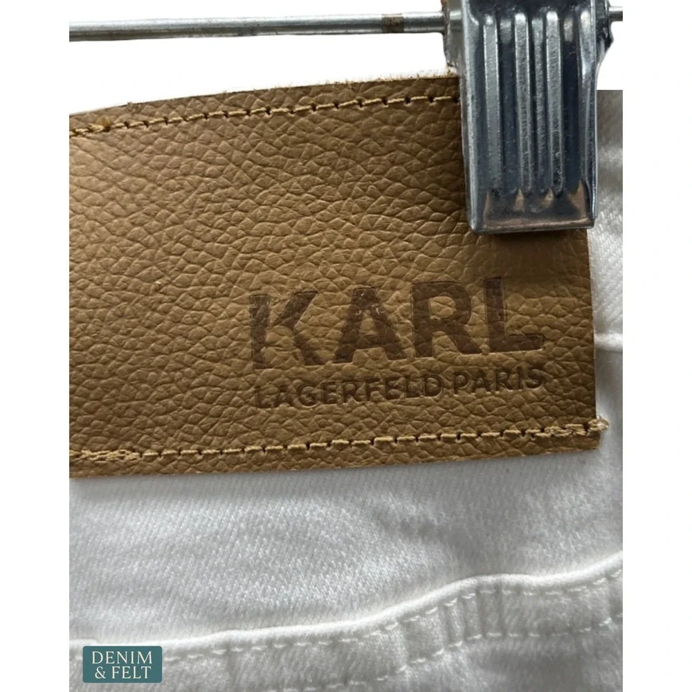 NEW Karl Lagerfeld Paris White Straight Leg Jeans Gold Chain Detail High Rise - Picture 9 of 9
